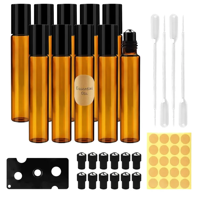 Quelcc Bottiglie Roll On Vetro Ambra 10 ml 10 Pezzi