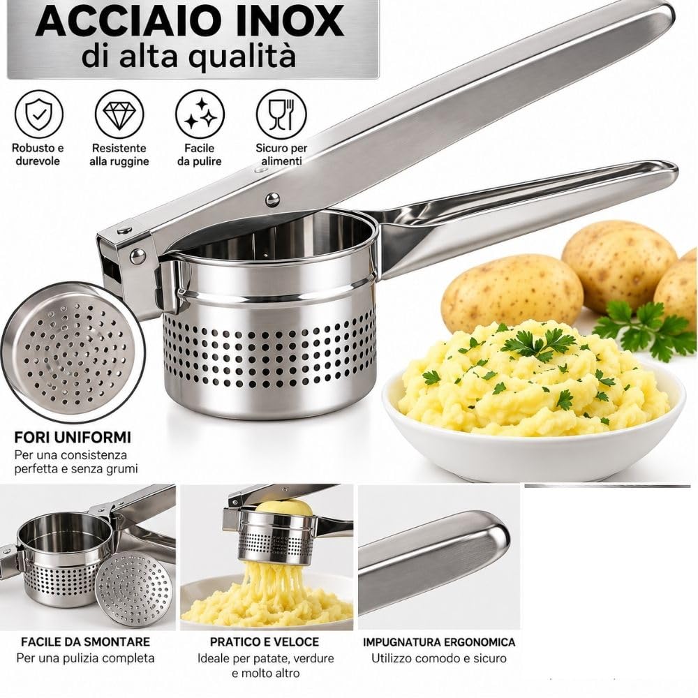 Cecaro Group Schiacciapatate Acciaio Inox Manici Ergonomici