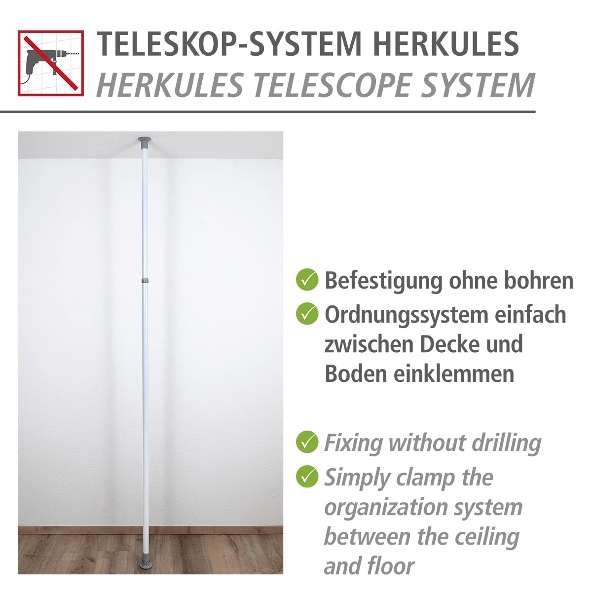 Wenko Herkules asta telescopica bianco grigio 165-300 cm