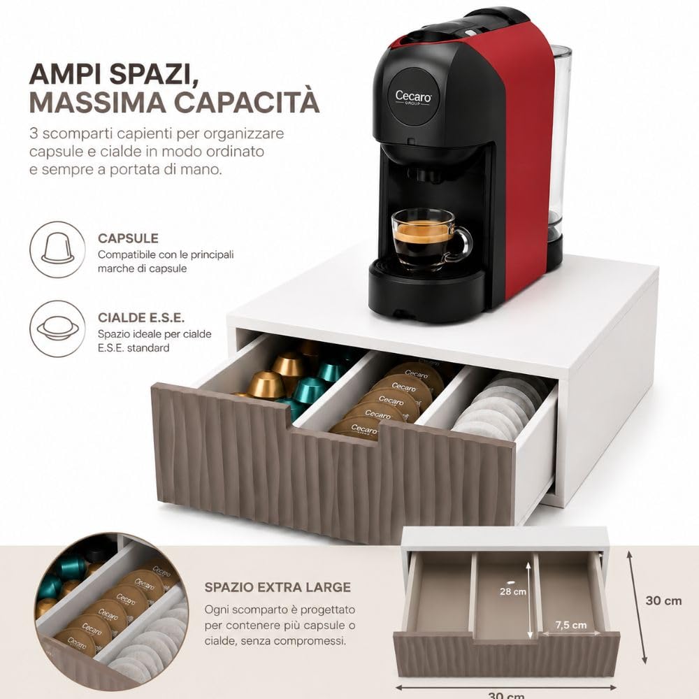 Cecaro Group Porta Capsule Bamboo 3 Scomparti Cassetto Tortora