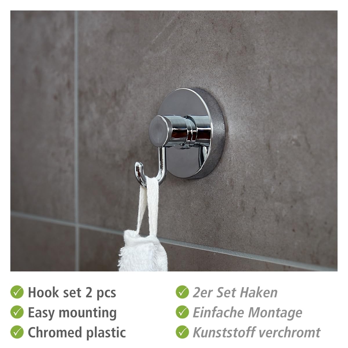 Wenko Vacuum-Loc Gancio Cromo Set 2 Pezzi Senza Forare