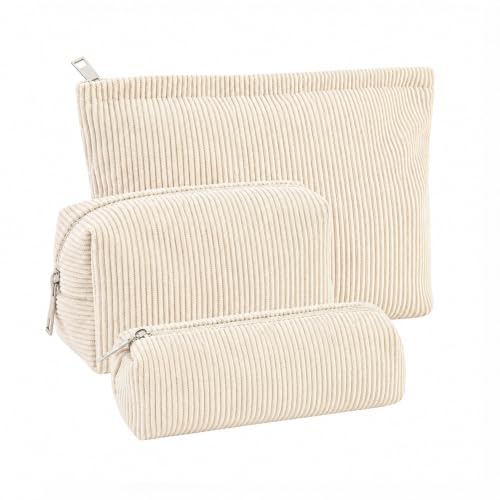 Quelcc Beauty Case Donna 3 Pezzi Beige con Cerniera