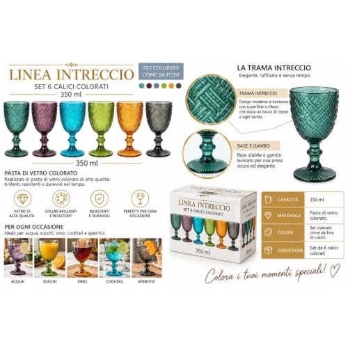 Cecaro Group Linea Intreccio Set 6 Calici Colorati 350 ml vetro