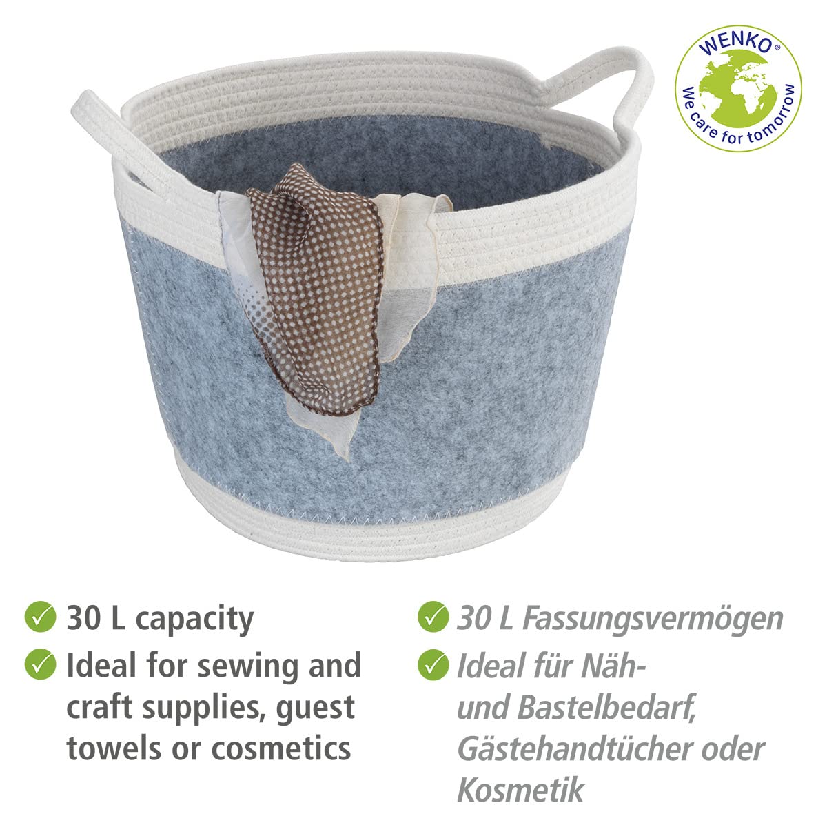 Wenko Bea L cesto feltro grigio chiaro 30 L manici