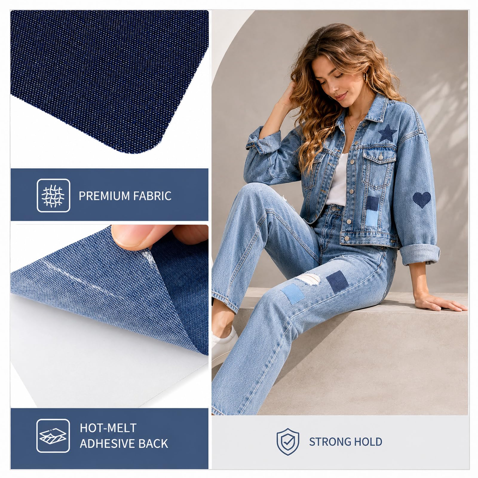 Quelcc Toppe Termoadesive Jeans 25 Pezzi 5 Colori Blu