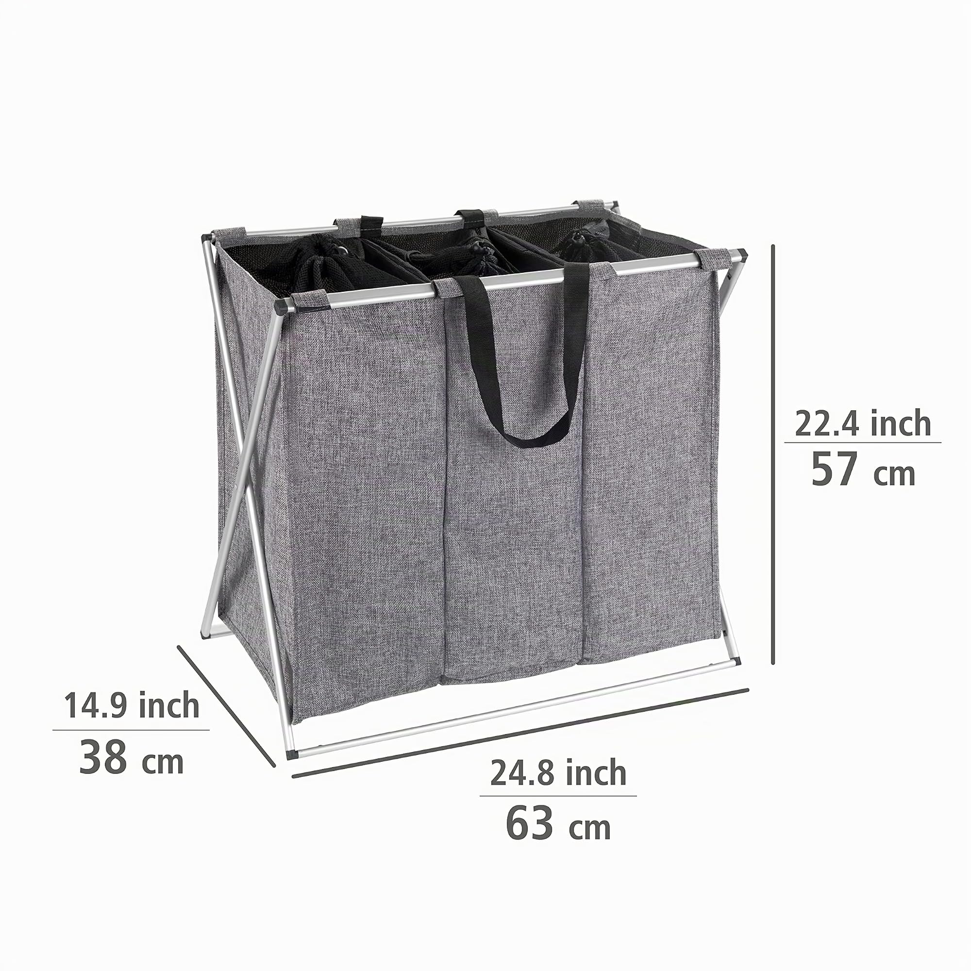 Wenko Trio cesto portabiancheria grigio melange 130 L