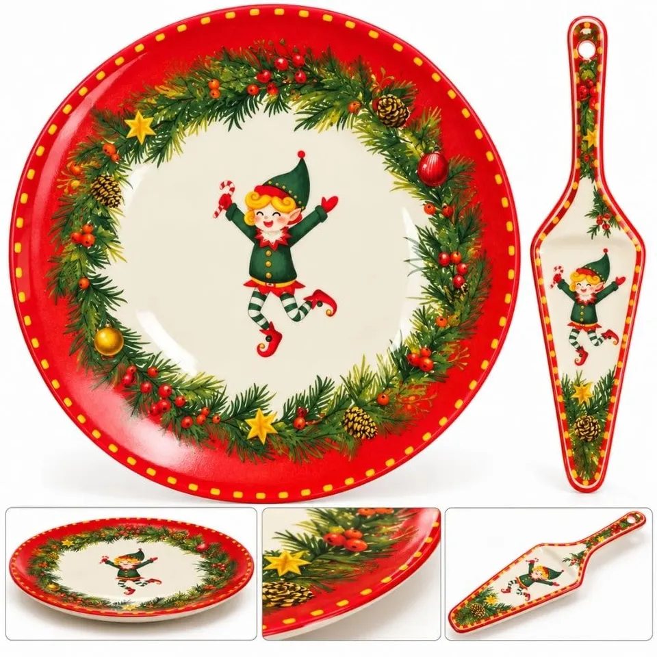 Cecaro Group Set Torta Gnomo Piatto 30 cm Ceramica 2 Pezzi