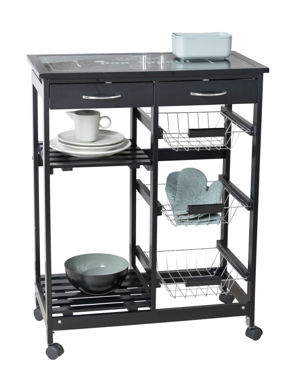 Wenko Bon Appetit Carrello Cucina nero 67x86,5x35 cm