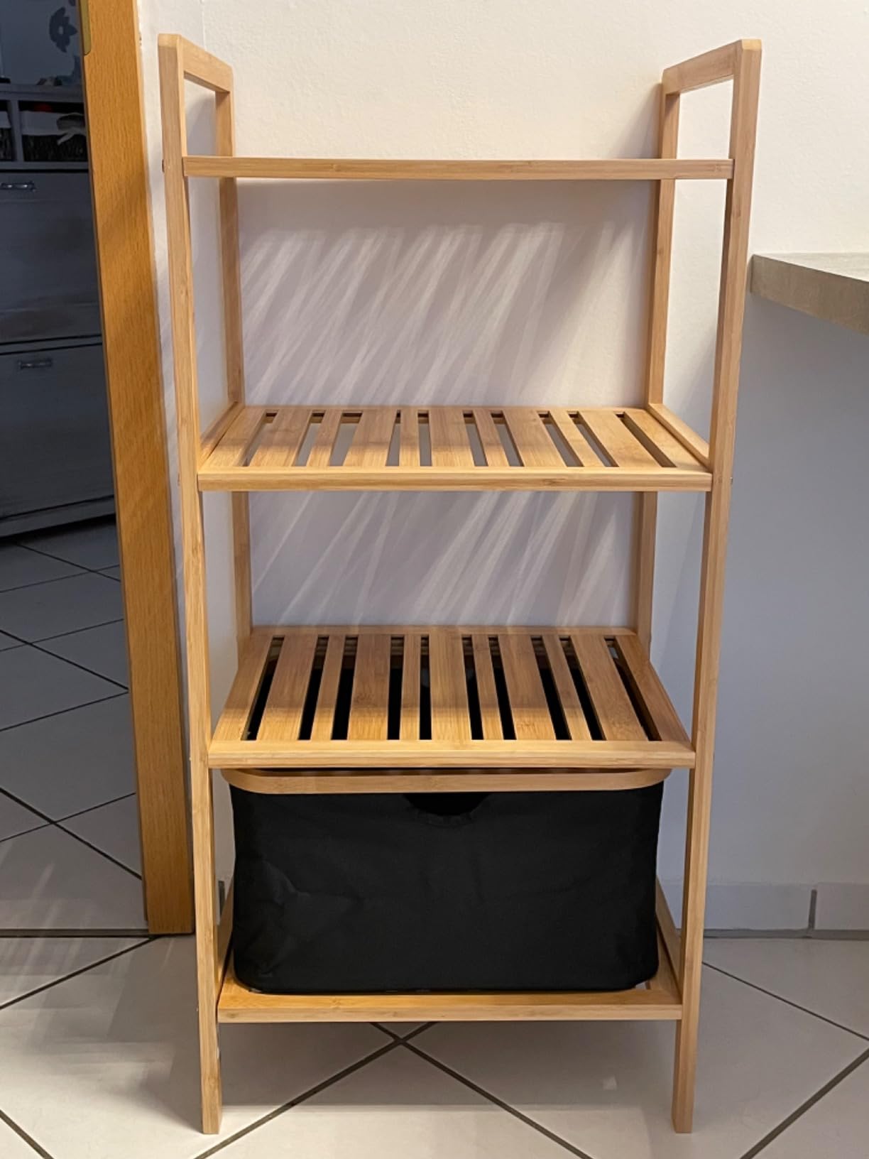 Wenko Ecori Scaffale Bambù 3 Ripiani 44x93,5x33 Naturale Nero 28L