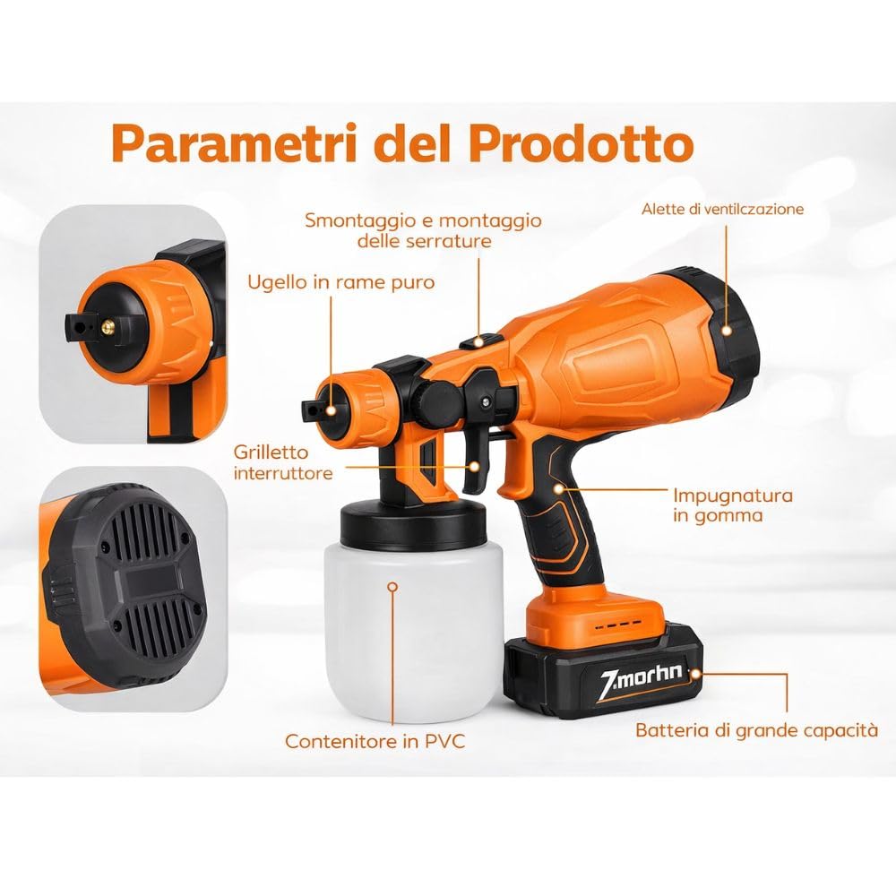 Cecaro Group Pistola a Spruzzo 48V 800 ml 3 Getti Senza Filo