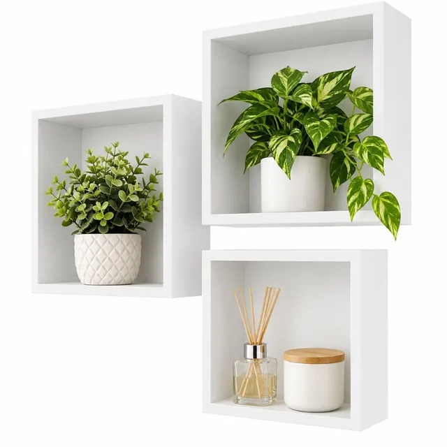 Cecaro Group set 3 mensole cubo bianche MDF decorative