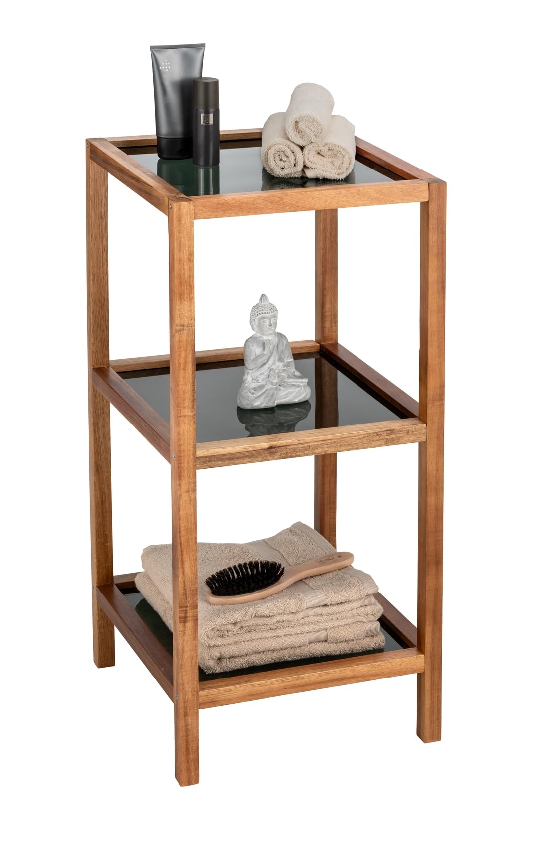 Wenko Fondi scaffale 3 ripiani acacia vetro nero 36x79
