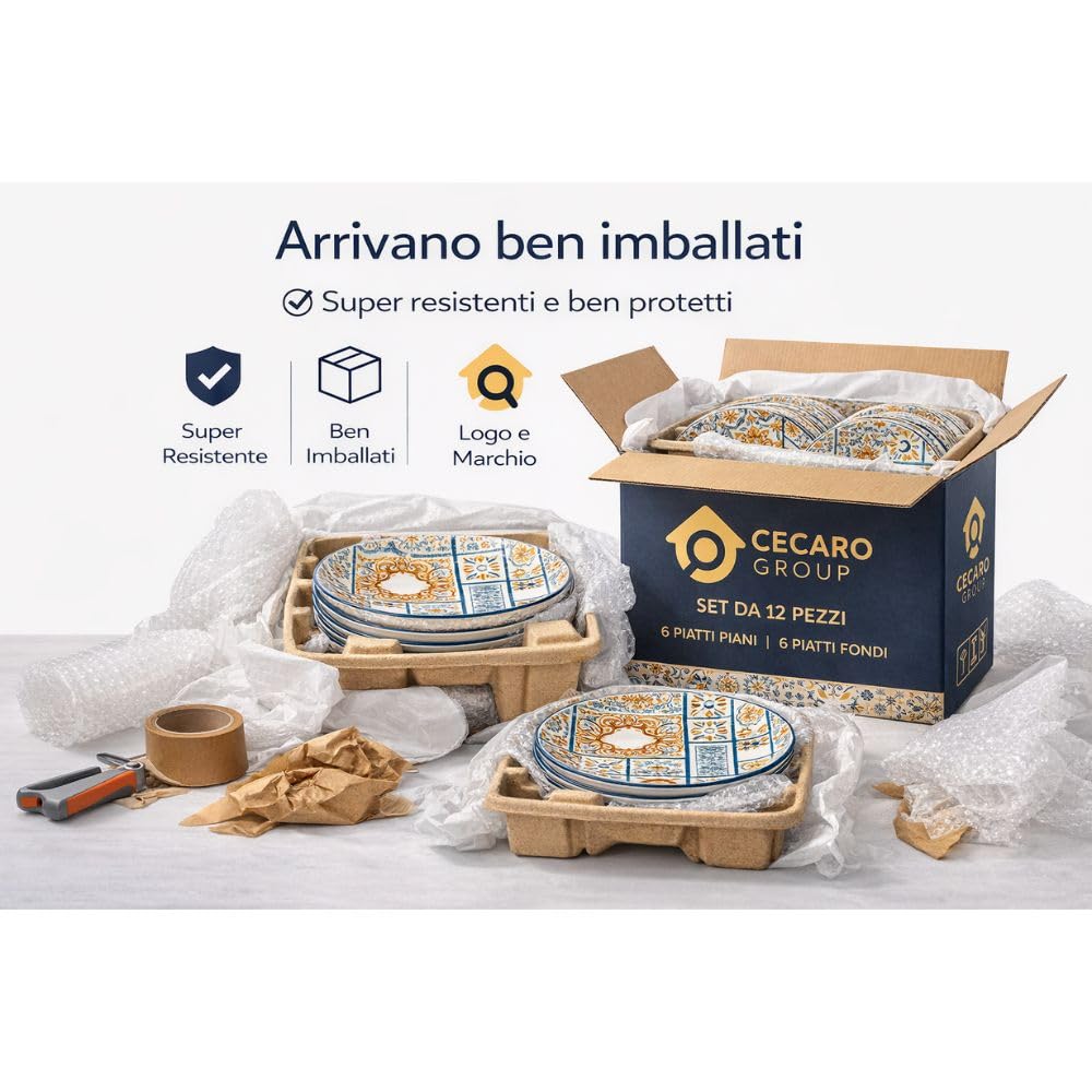 Cecaro Maiolica Azzurra e Arancio servizio piatti 12 pezzi ceramica