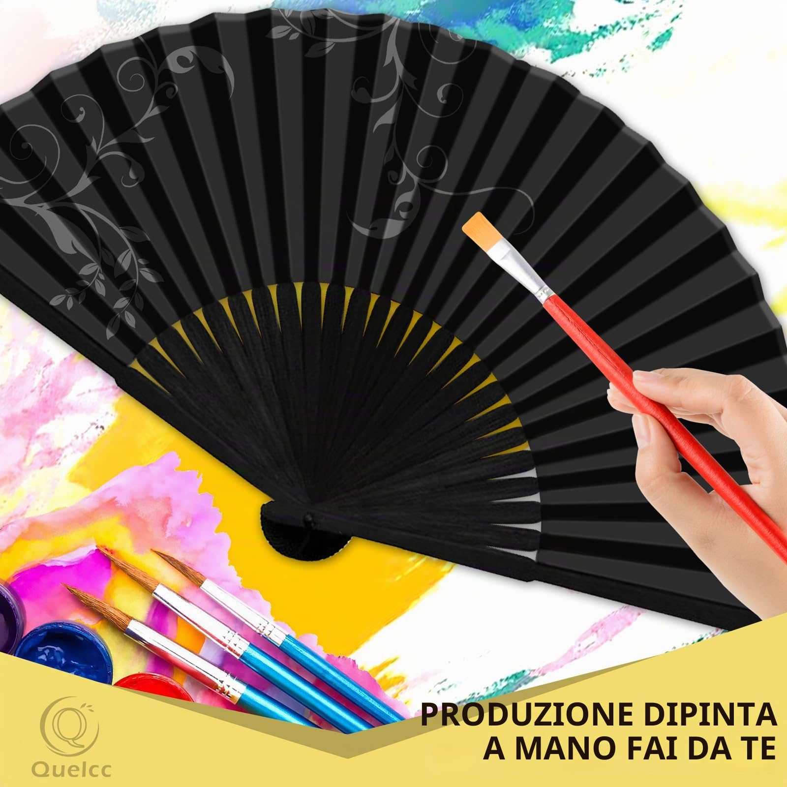 Quelcc Ventaglio Nero 2 Pezzi Bambù 38 cm