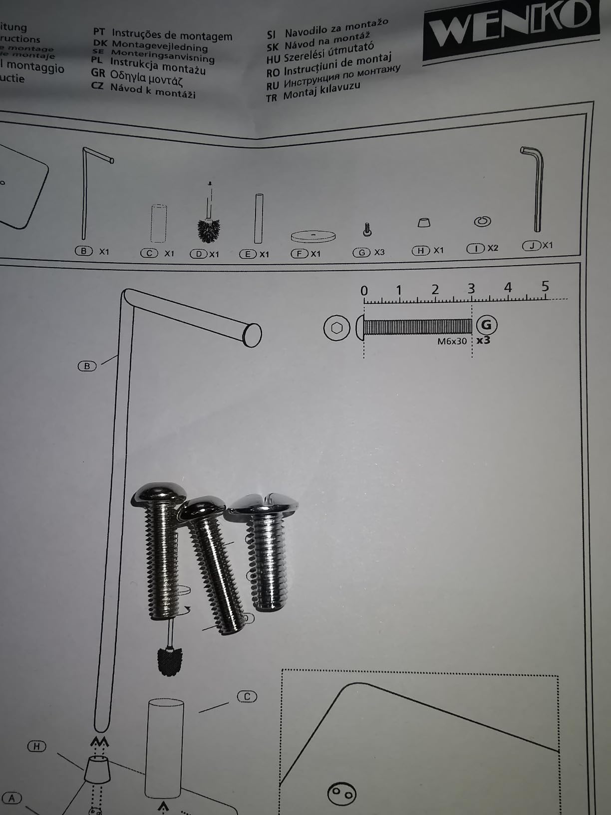 Wenko Hella scopino WC con portarotolo acciaio bianco