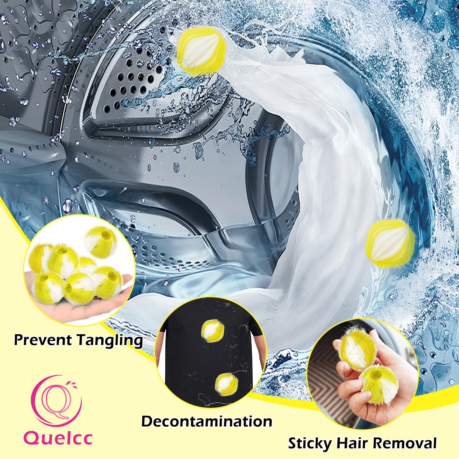 Quelcc Palline Bucato Gialle 12 Pezzi Antipelo 3,5 cm