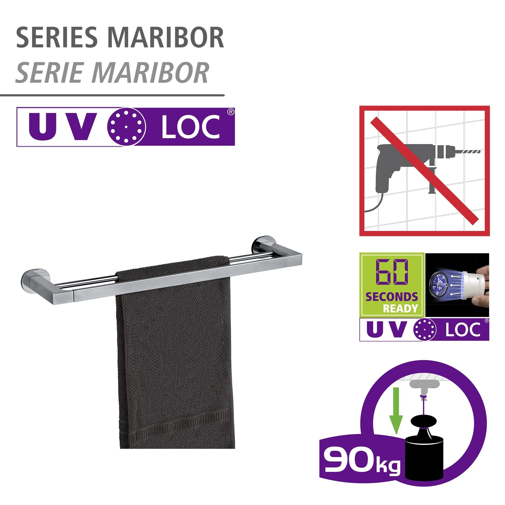 Wenko Maribor UV-oc Duo Barra Portasciugamani Doppia Cromata