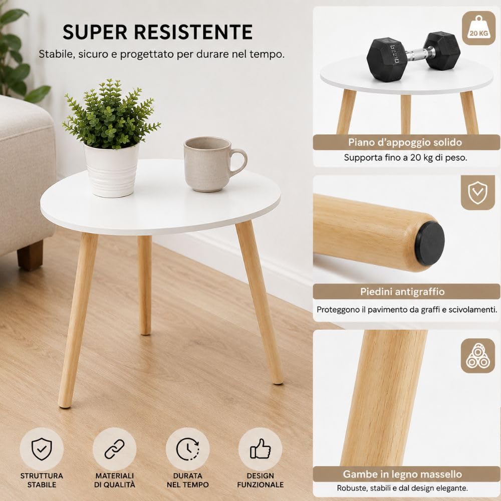 Cecaro Group Tavolino Salotto Bianco 39x39x41 cm Legno MDF