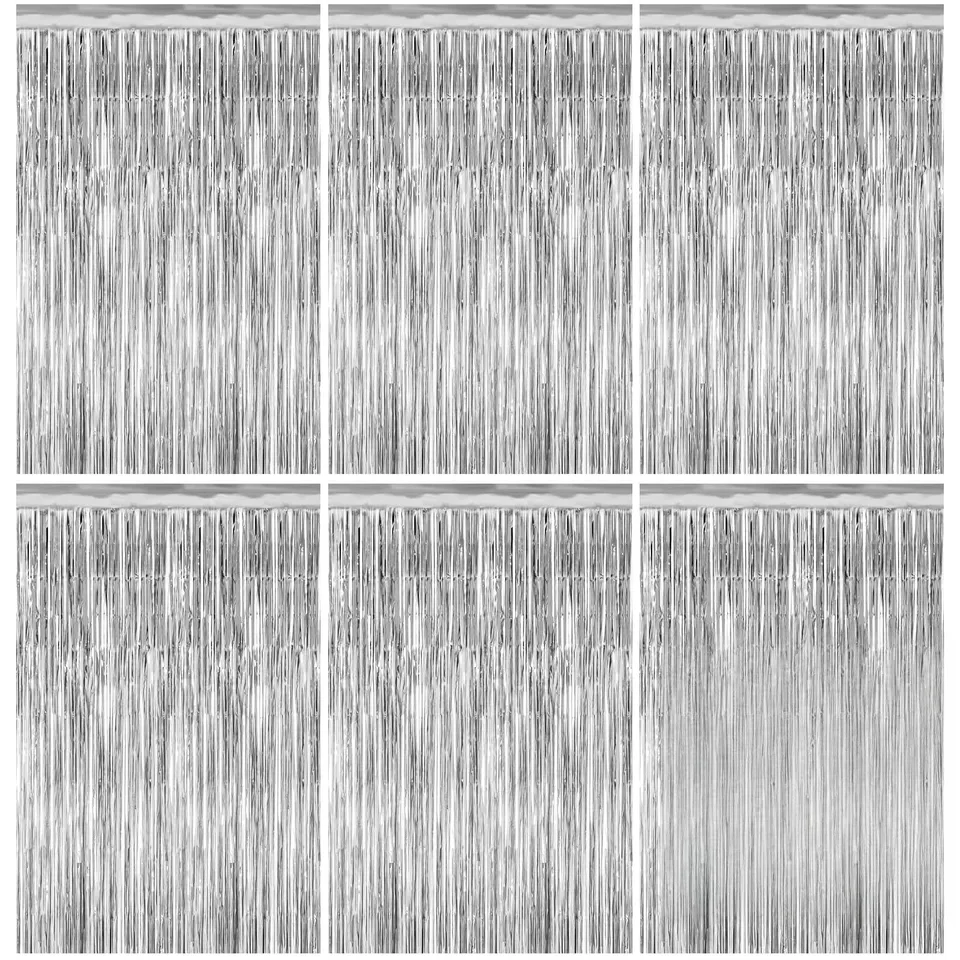 Quelcc Tenda Metallica Frange Argento 6 Pezzi 1x2 m