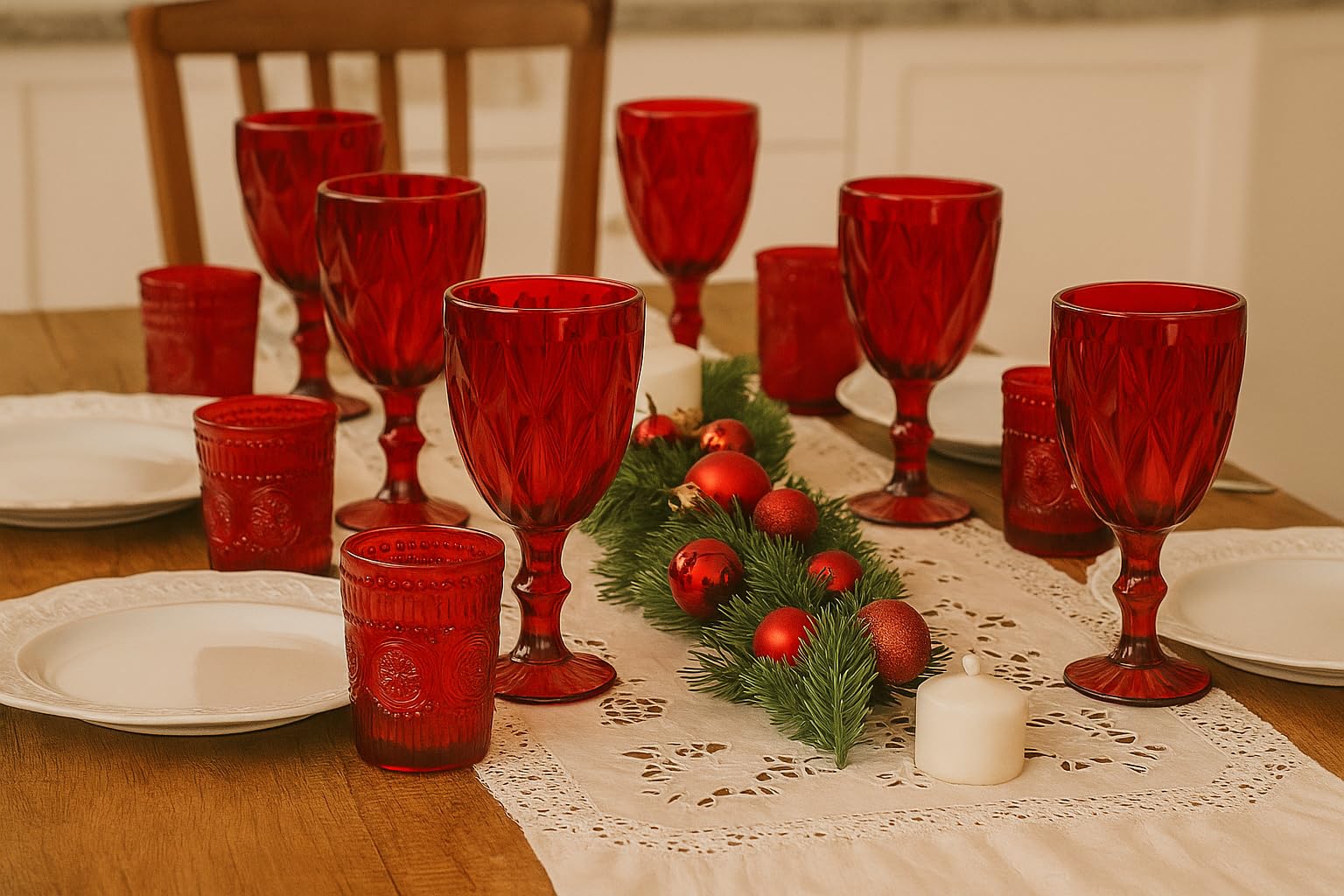 Cecaro Natalizi set bicchieri vetro rosso 12 pezzi 320+280 ml