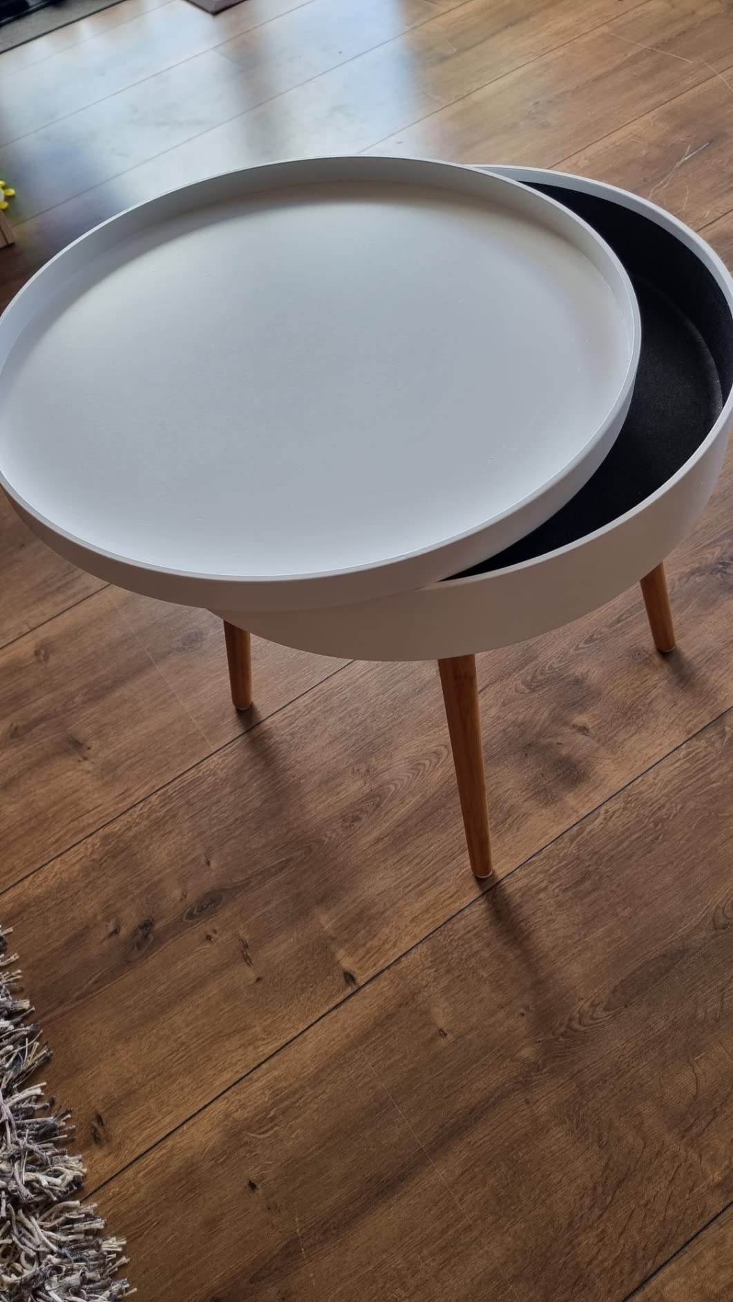 Wenko Finja tavolino rotondo bianco naturale con vassoio