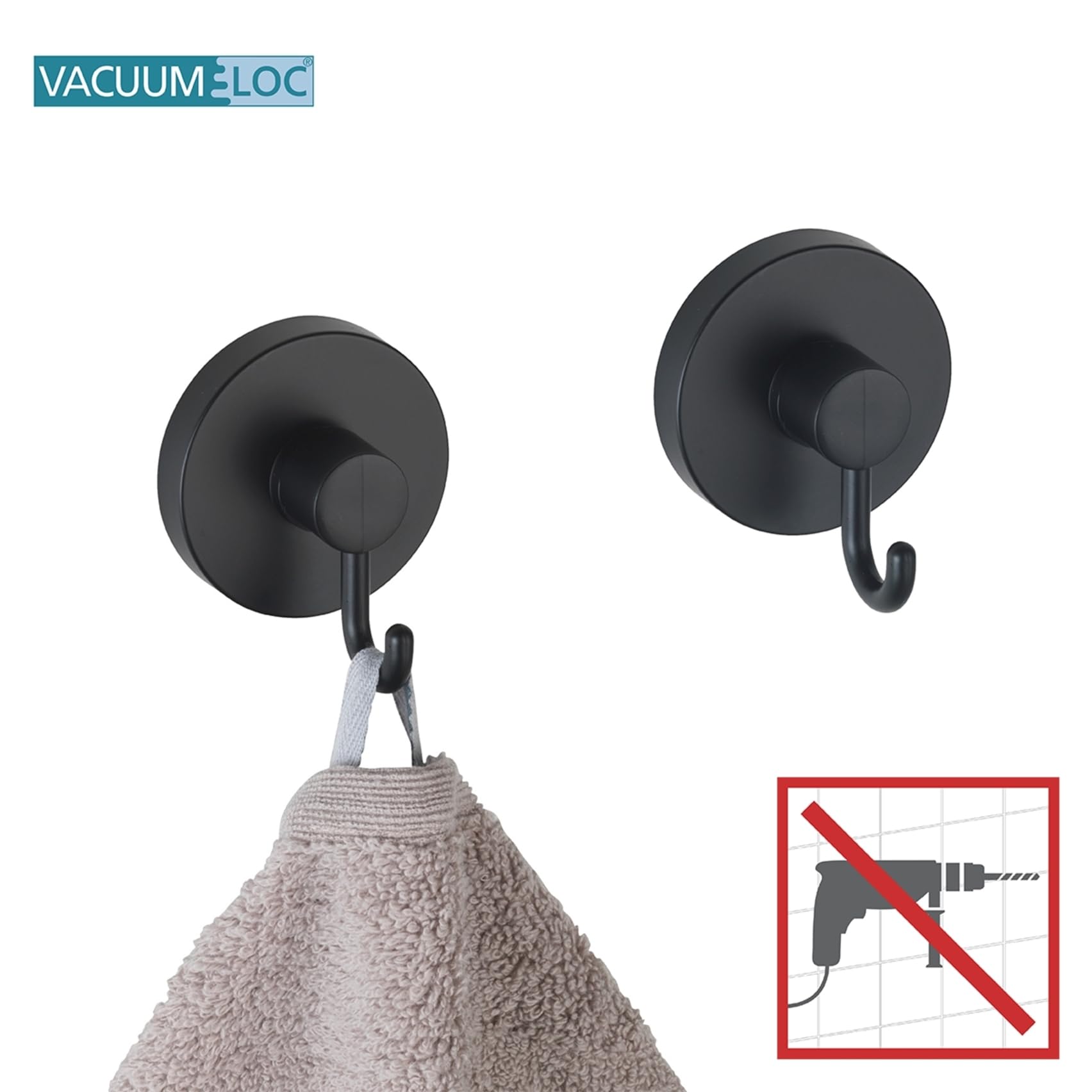 Wenko Vacuum-Loc Ganci Neri a Ventosa Set 2 Pezzi
