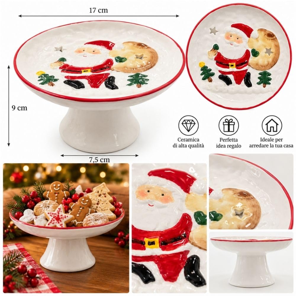 Cecaro Group Alzatina Natalizia Ceramica Babbo Natale 17 cm