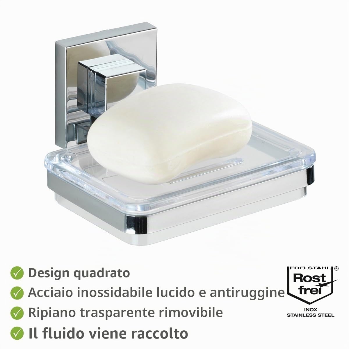 Wenko Vacuum-Loc Quadro portasapone acciaio inox