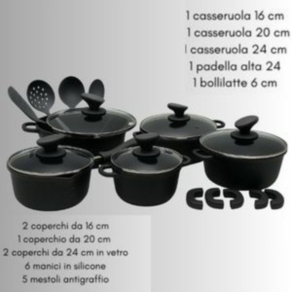 Cecaro Group Batteria Pietra Lavica 21 Pezzi Nera Induzione