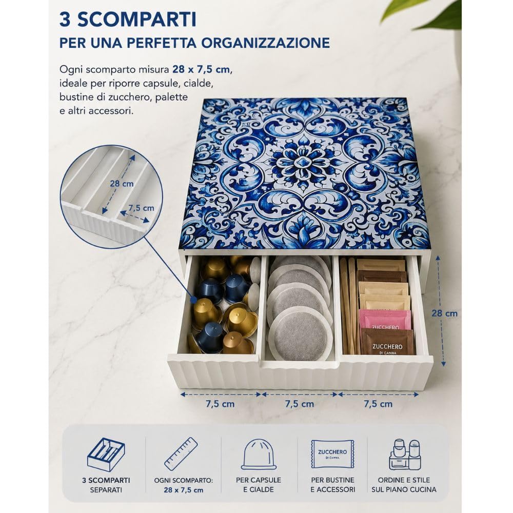 Cecaro Group Portacapsule Maiolica Blu con Cassetto