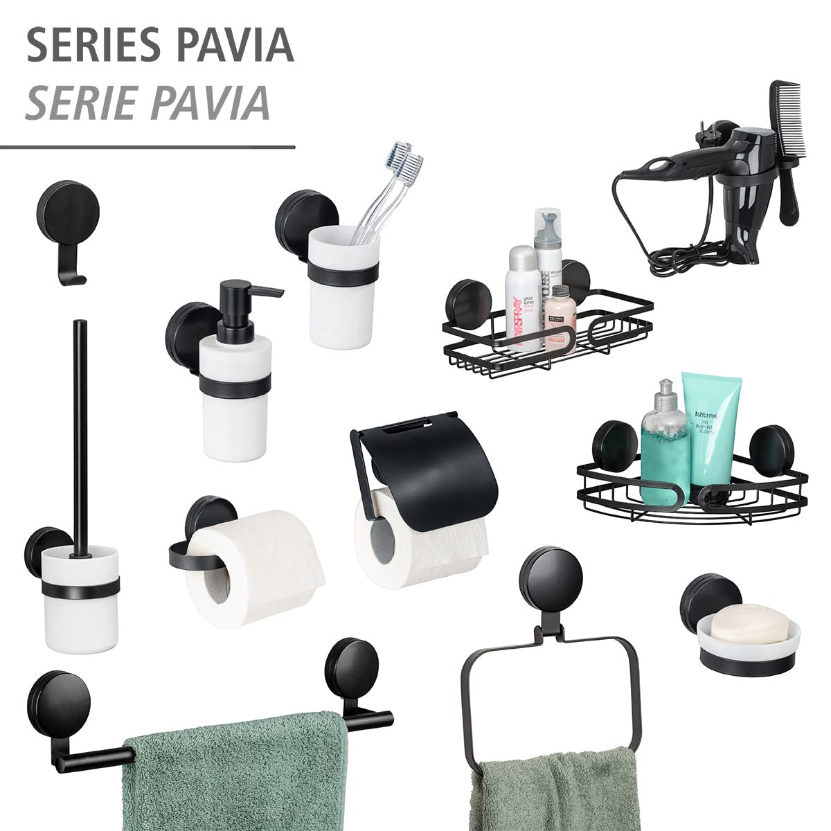 Wenko Pavia Static-Loc Plus bicchiere portaspazzolini nero senza forare