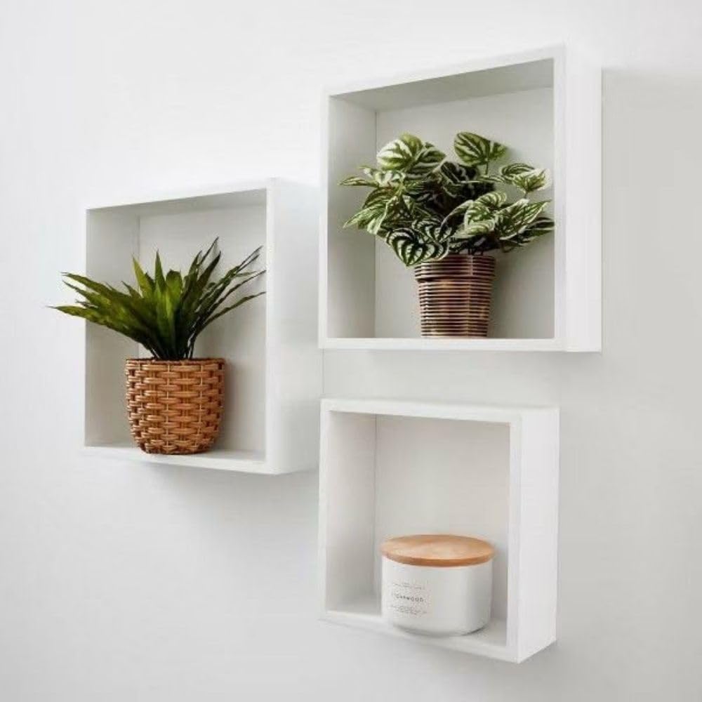 Cecaro Group set 3 mensole cubo bianche MDF decorative