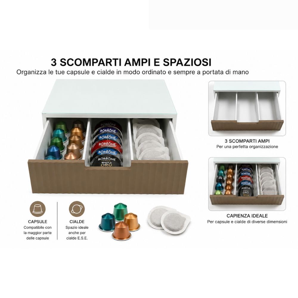 Cecaro Group Porta Capsule Bamboo Vetro Tortora 30x30 cm