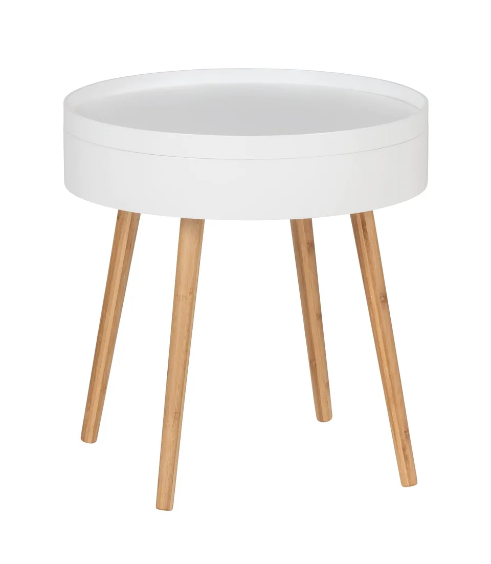 Wenko Finja tavolino rotondo bianco naturale con vassoio