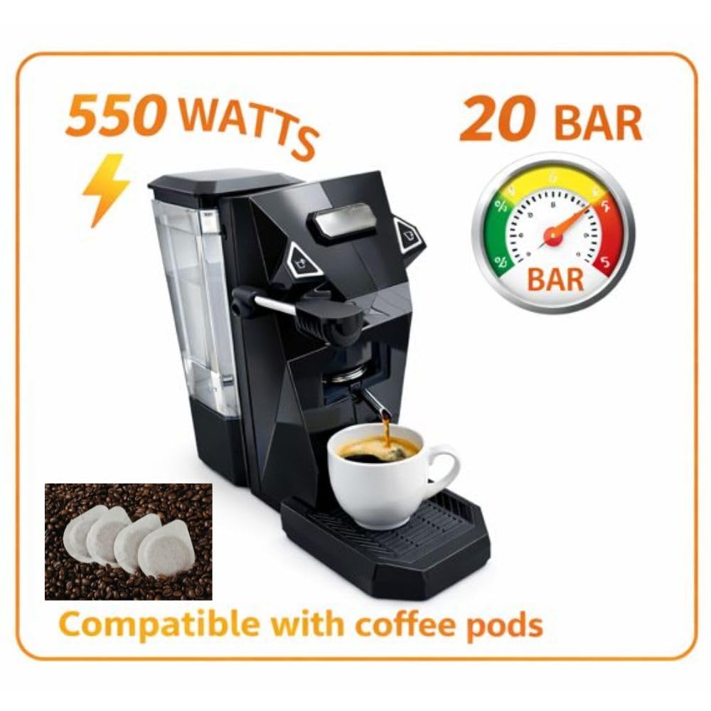Cecaro Group 550W Macchina Caffè Cialde 1L Nera 20 Bar