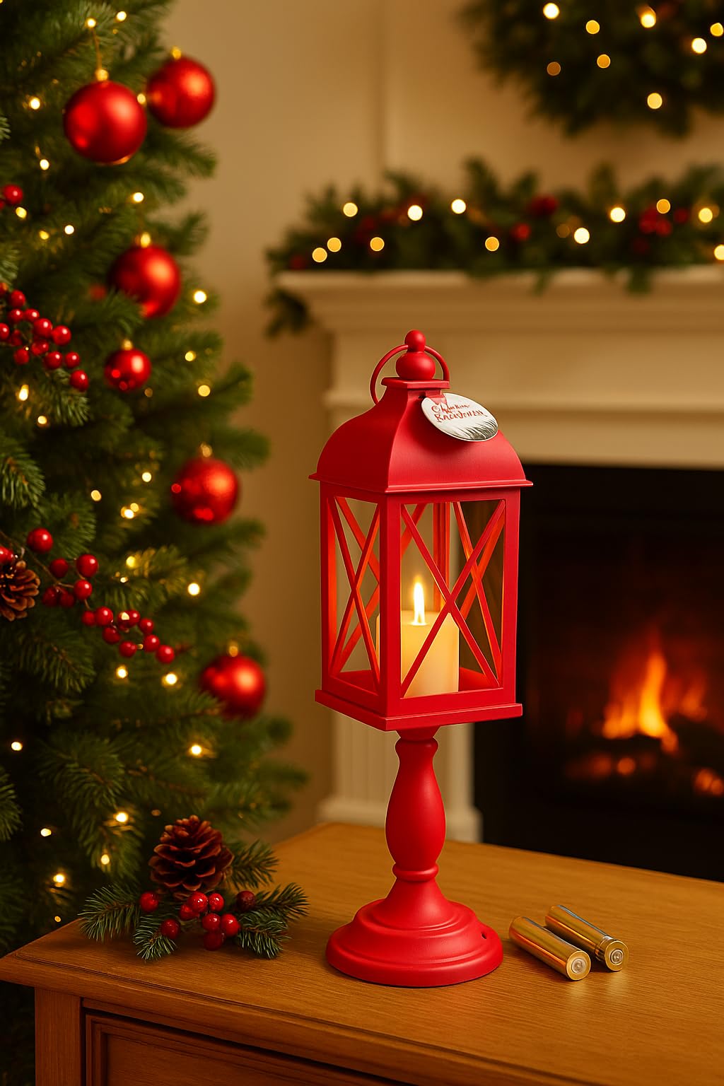 Cecaro Group Lanterna Natalizia Rossa 30 cm a Batteria