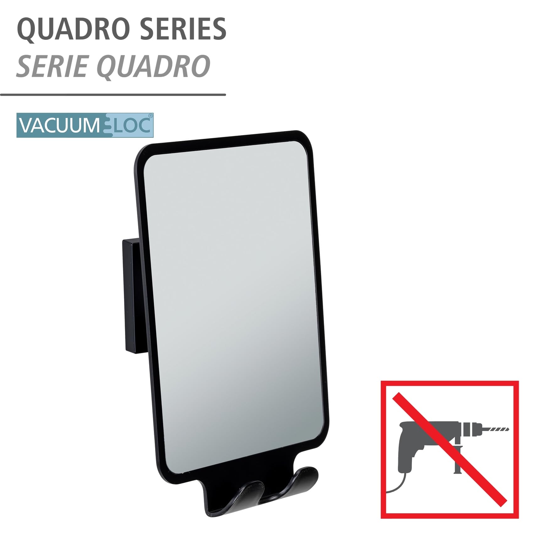 Wenko Vacuum-Loc Quadro specchio antiappannamento nero