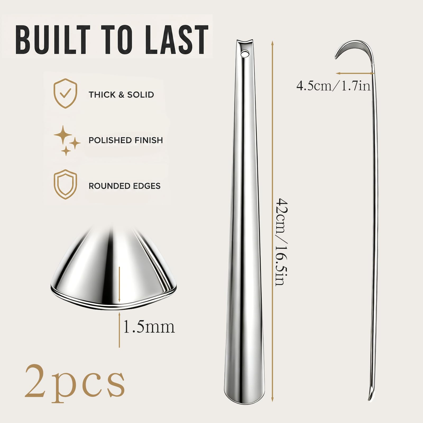 Quelcc Calzascarpe Lungo 42 cm Acciaio Inox 2 Pezzi Anziani
