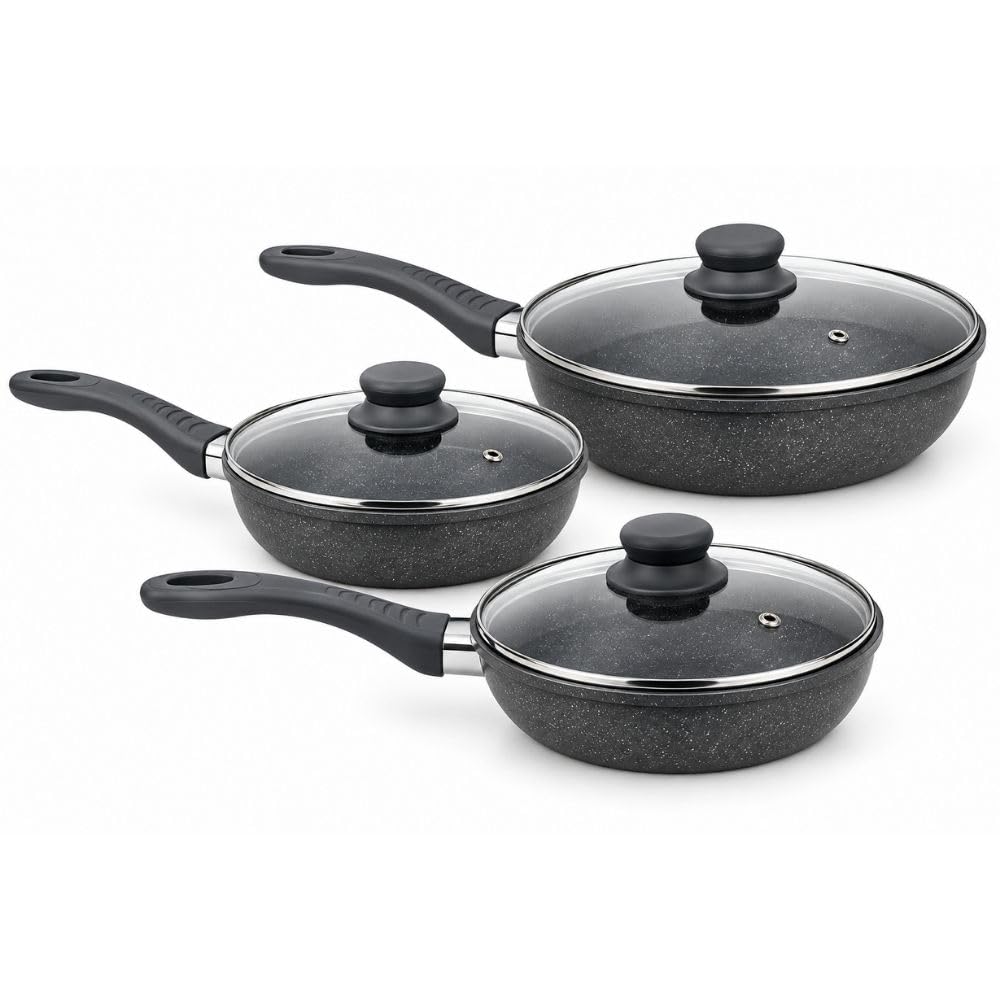 Cecaro Group set 3 padelle antiaderenti 20 24 28 cm nero