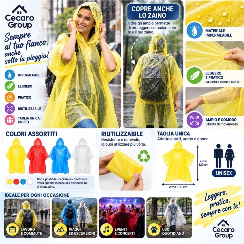 Cecaro Group poncho pioggia unisex con cappuccio leggero