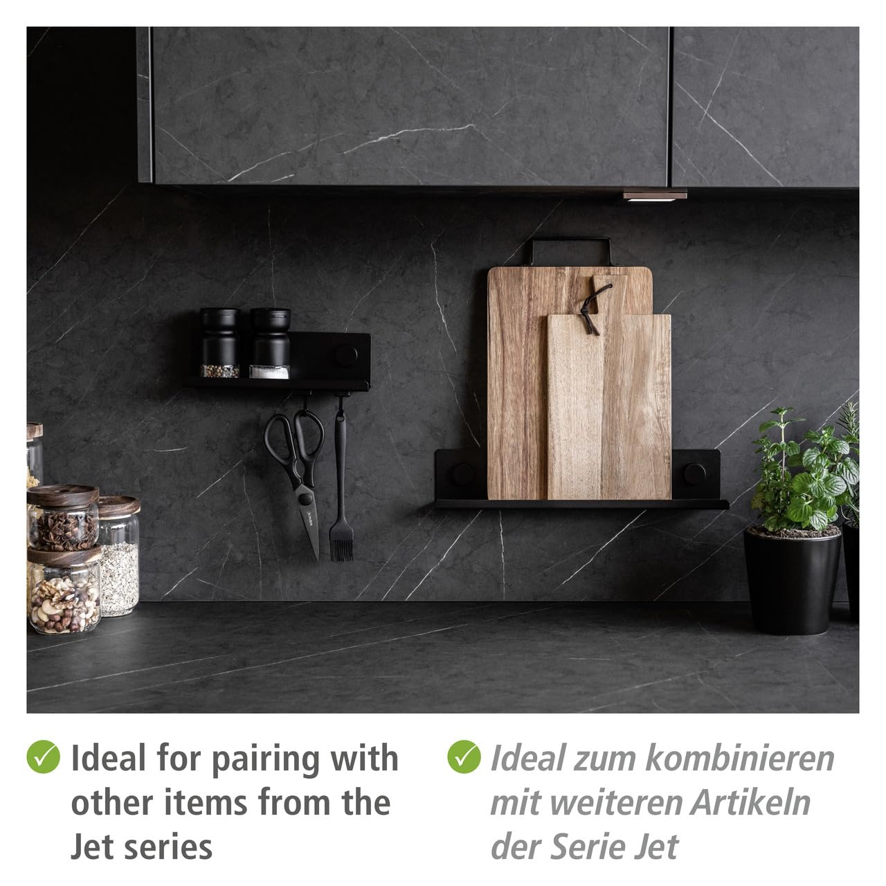 Wenko Jet S Mensola Portaspezie Nero 25 cm senza Forare