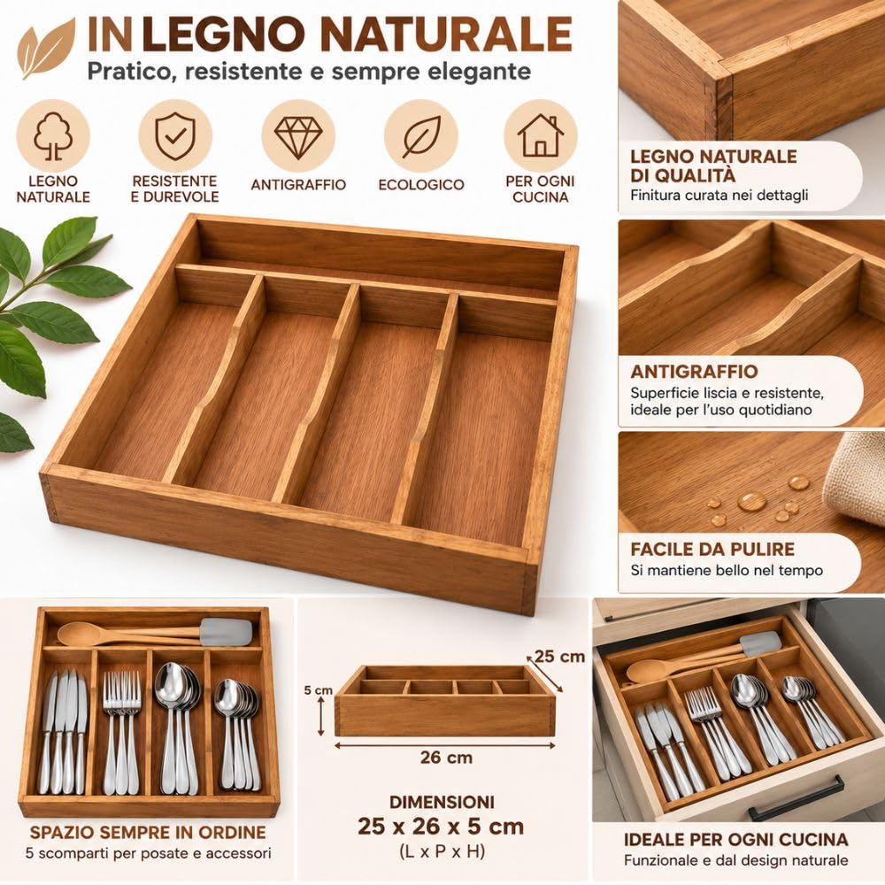 Cecaro Group 25x26x5 cm portaposate legno 5 scomparti