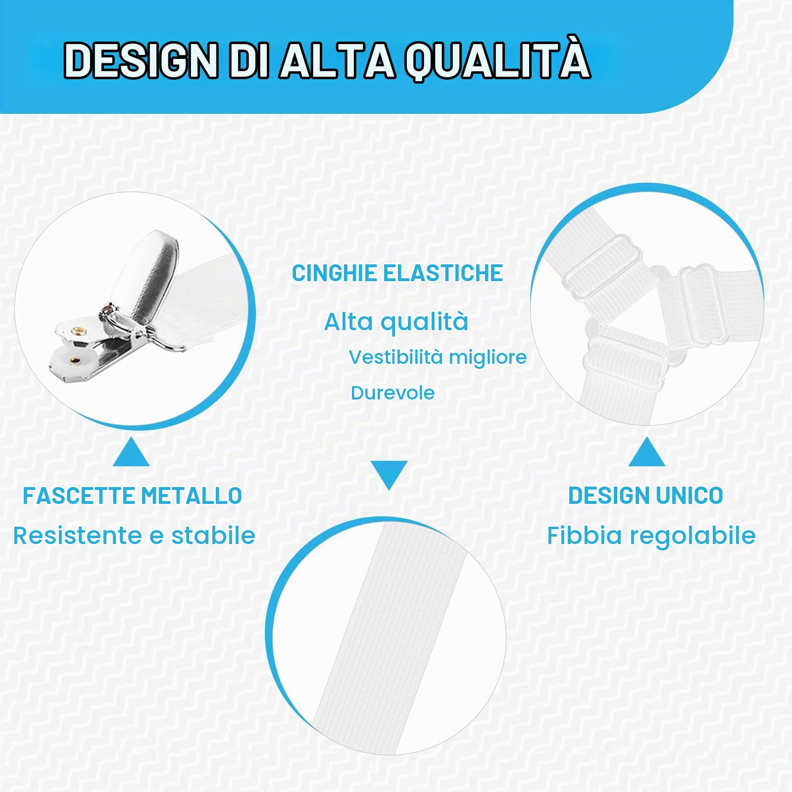 Quelcc elastici ferma lenzuola bianchi 2 pezzi triangolari