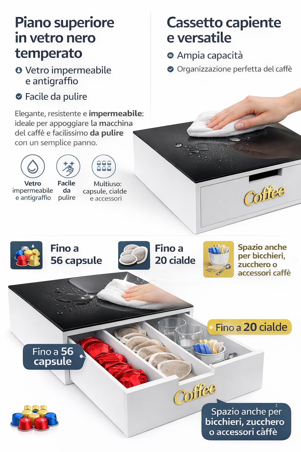 Cecaro Group Porta Capsule Bambù Vetro Nero Scritta Oro
