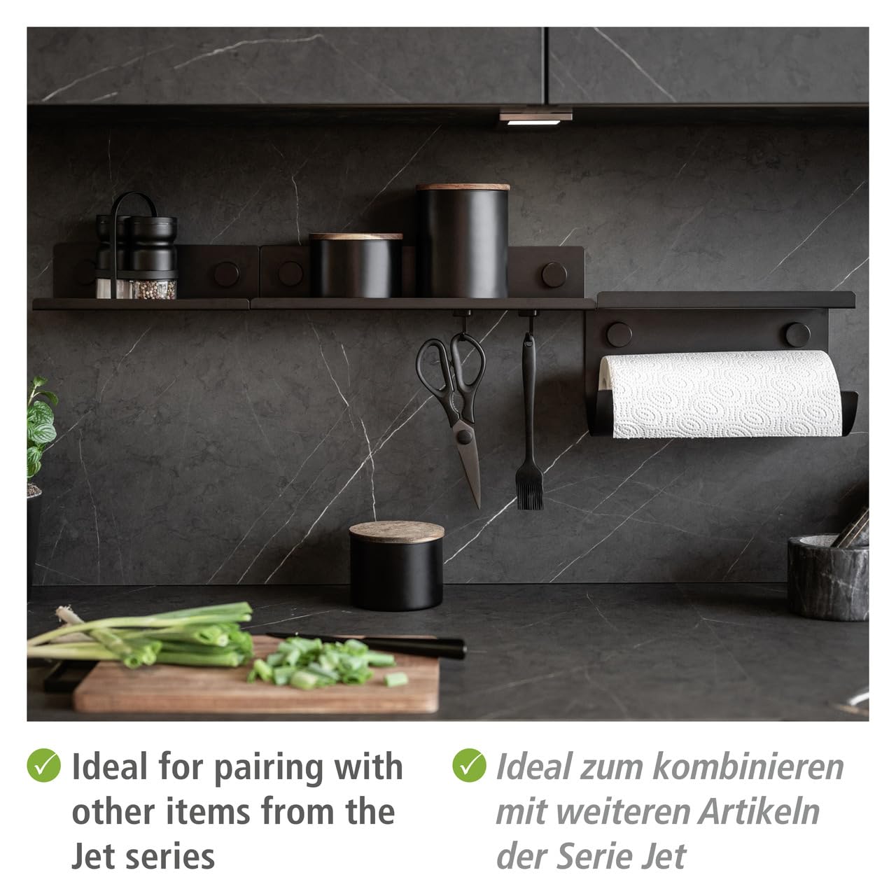 WENKO Jet portarotolo cucina nero metallo 30x15x12 cm