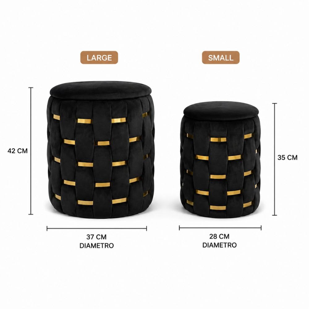 Cecaro Group Set 2 Pouf Contenitore Velluto Nero Salvaspazio