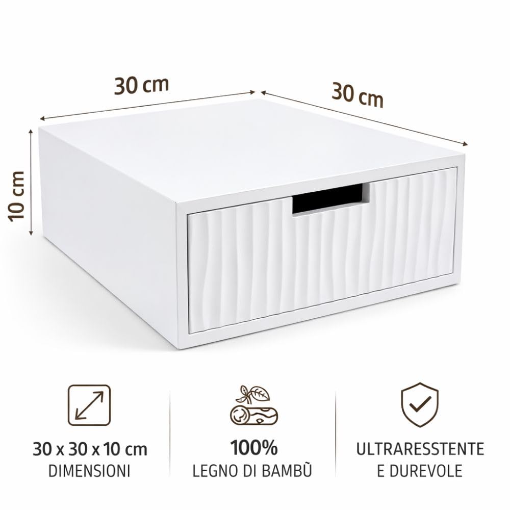 Cecaro Group Porta Capsule Caffè Bambù Bianco 30x30x10 cm 3 Scomparti