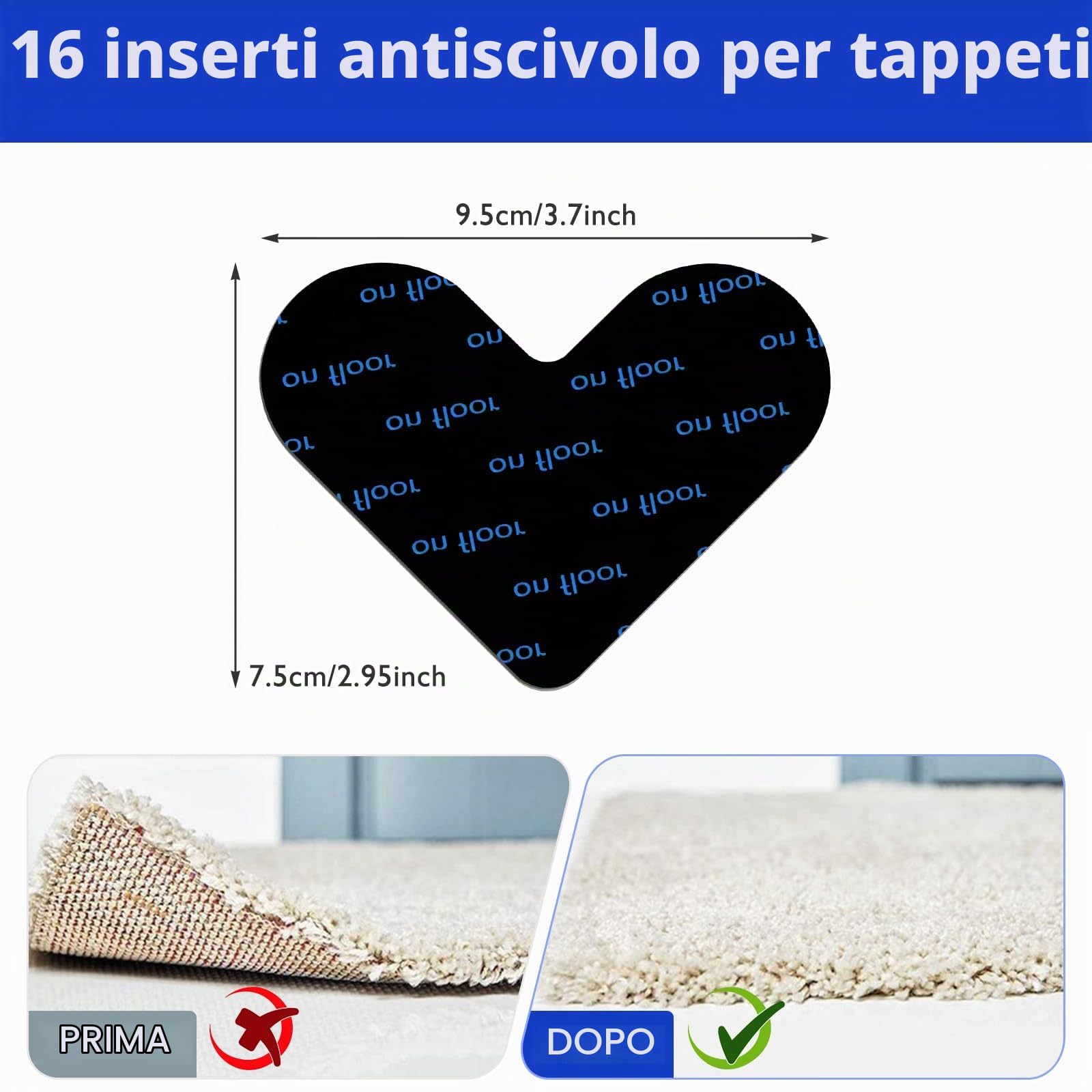 Quelcc gripper tappeto antiscivolo 16 pezzi nero