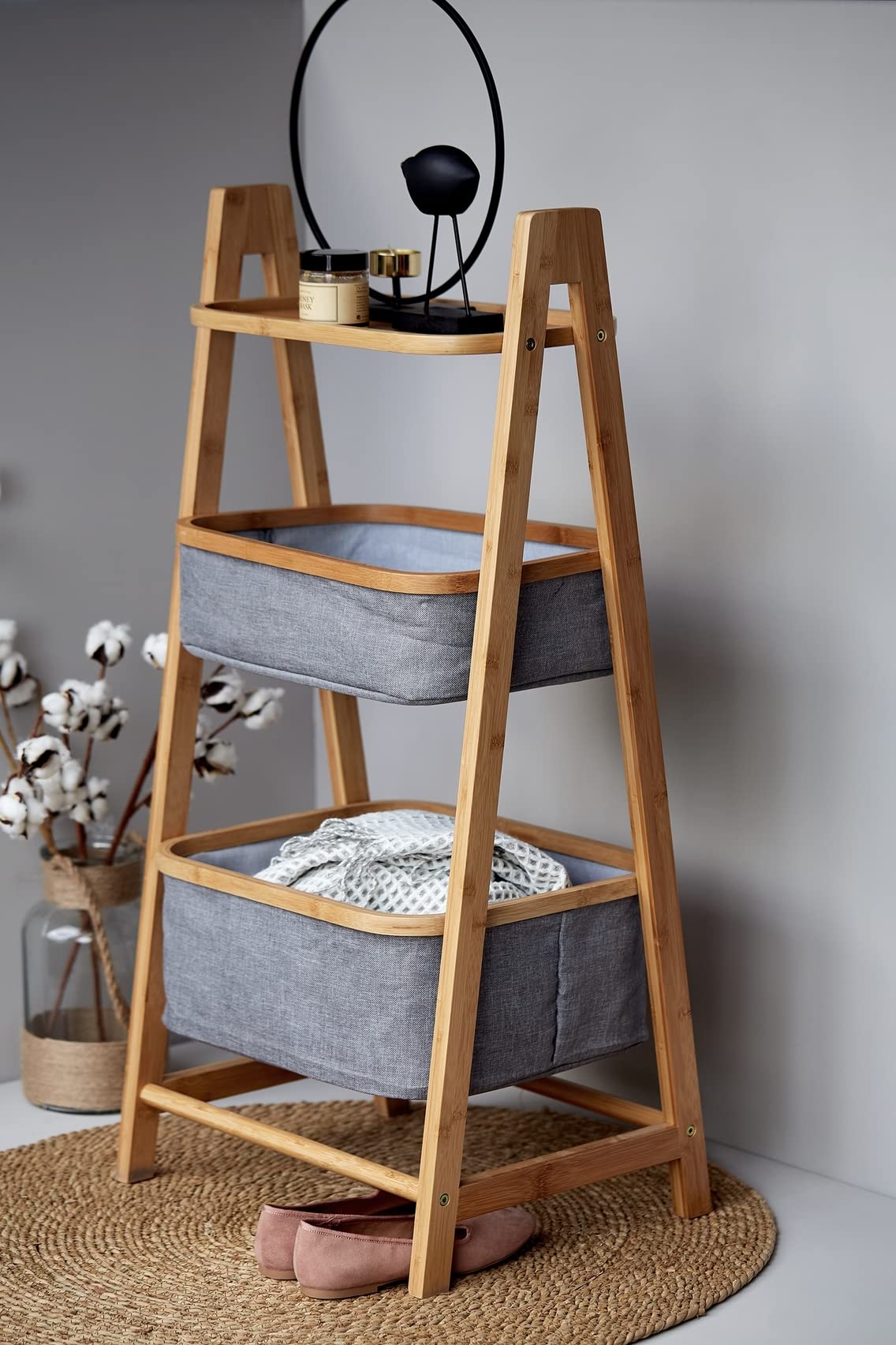 Wenko Bahari scaffale in bambù con 2 cesti 44x91x34 cm