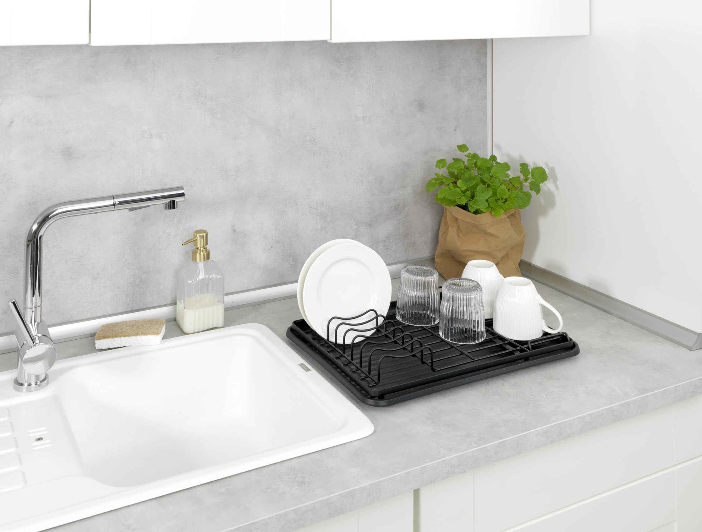 Wenko Amy scolapiatti con portabottiglie nero 3 pezzi